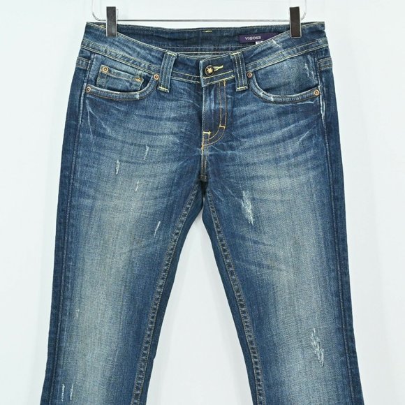 VIGOSS Women's Sz 28 5/6 Dark Wash Straight Leg Bootcut Jeans Flap Pockets - Picture 3 of 11